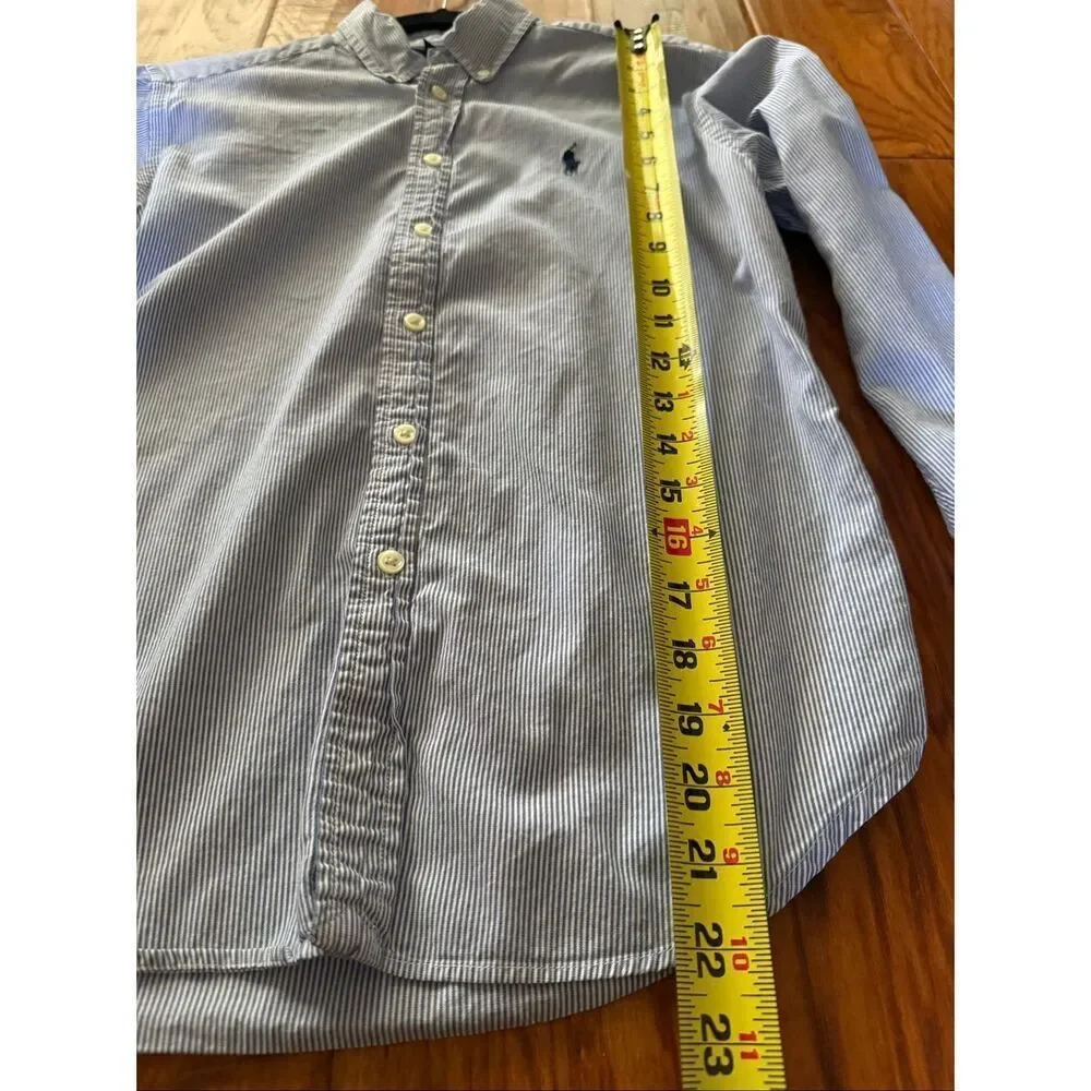 Ralph Lauren Boys Blue Stripe Button Down Shirt Cotton M 10-12